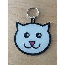 White And Black 3D Printed Plastic Cute Cat Head Charm Keychain  New