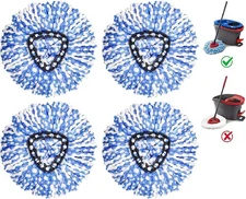 Spin Mop Replacement Head - 4 Pack RinseClean Refills Compatible Blue 