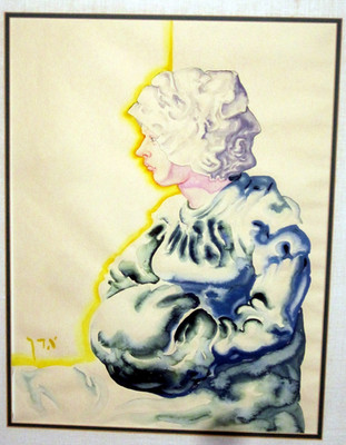 ARON TAGER Painting ''Head of Gretchen'' Realism Surrealism Water Color after Dali