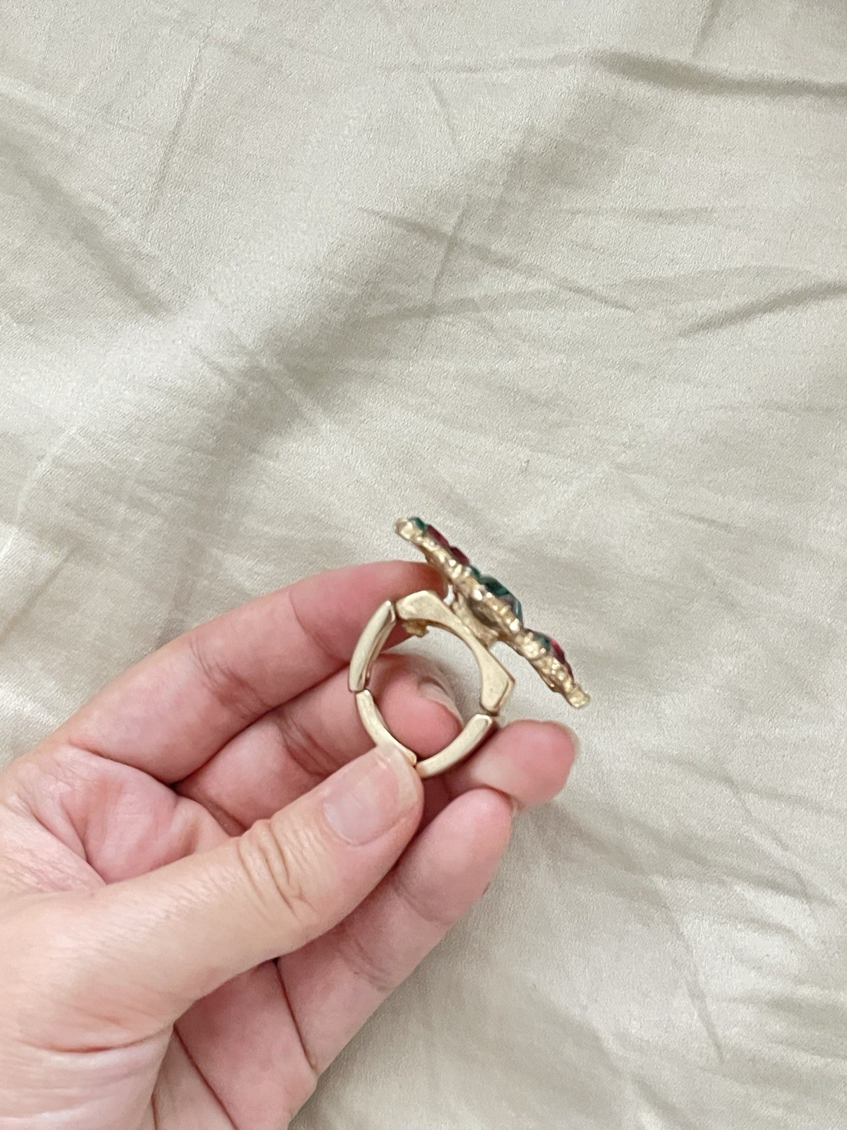 Emerald Cut Red Ruby Diamond Stretch Ring Size 8 - image 4