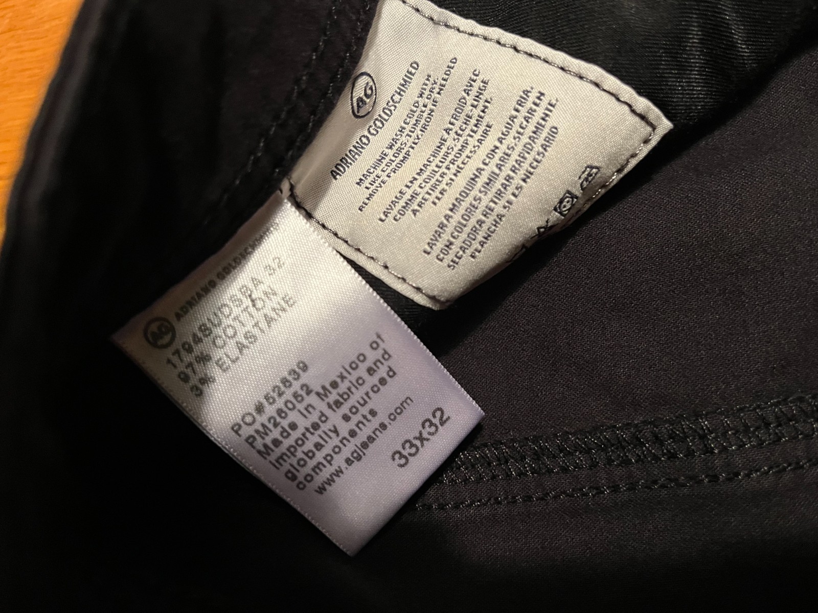 AG ADRIANO GOLDSCHMIED EVERETT SLIM STRAIGHT SATEEN BLACK JEANS 33 X 32 NICE!