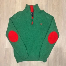GANT Mens Lambswool 1/4 Zip Pullover Sweater Sz S Coastal Classic Preppy Golf