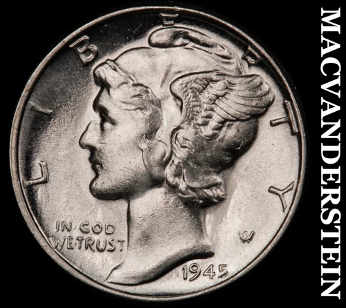 1945 Mercury Dime- Silver- Choice Gem Brilliant Unc++++ Luster No Reserve #J3956