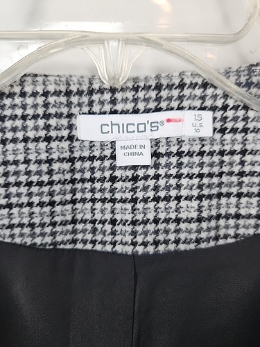 Blazer Chico's donna 1,5 grigio a quadri tweed bordo frange aperto davanti giacca classico - Foto 10 di 16