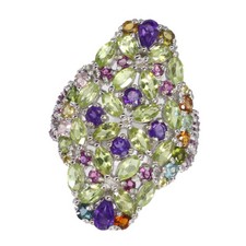 925 Sterling Silver Ring Marquise Peridot Amethyst Rhodolite Gemstone Jewelry Sz