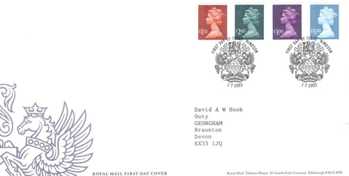 GB 2003 New, £1.50, £2,£3 & £5 definitives FDC with pictorial Windsor FDI cancel