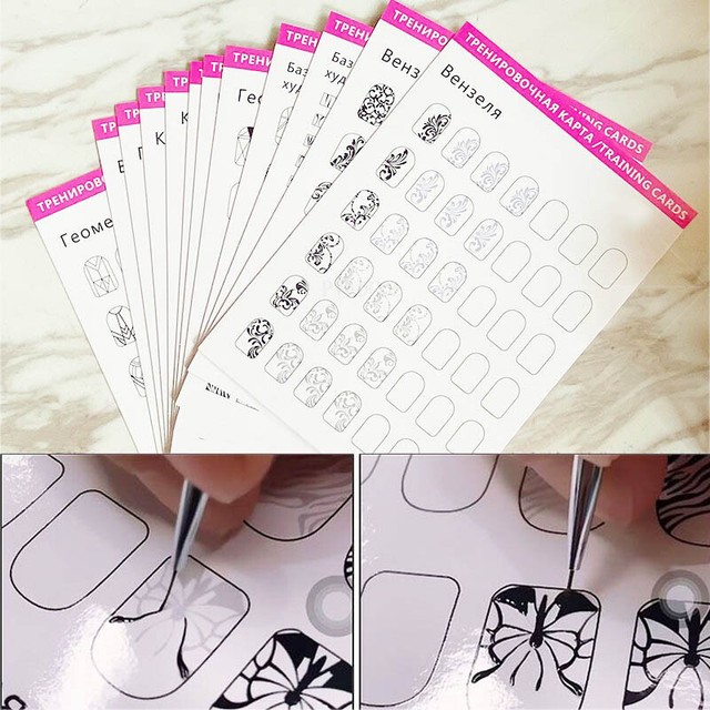 12pcs/set Nail Art Practice Paper Book Learn Template Painting Guide