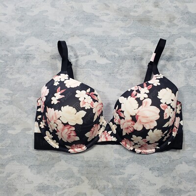 Victoria Secret Bra Womens 36DD Bra Black Floral Print Wear Everywhere...