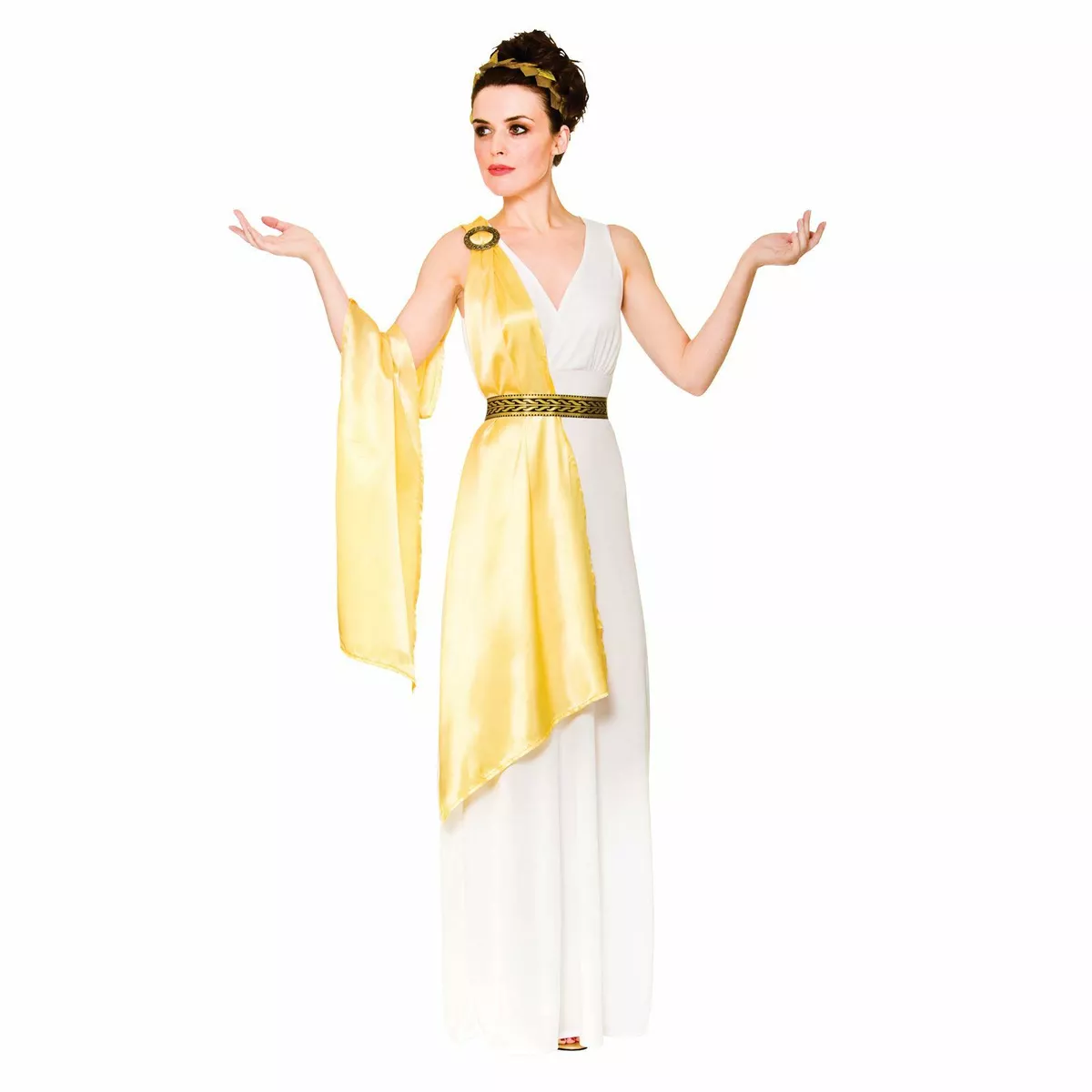 Ladies Gold Greek Goddess Aphrodite Athena Halloween Fancy Dress Party  Costume