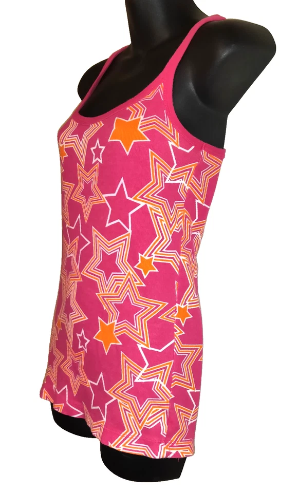 Camiseta sin mangas acanalada vintage Y2K No Boundaries talla XL rosa fucsia naranja diseño estrella  Foto 3 de 4