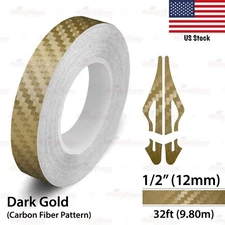 1/2" Vinyl Pinstriping Pin Car Styling Tape Sticker 12mm CARBON FIBER DARK GOLD