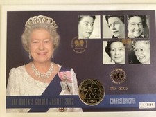2002 The Queen s Golden Jubilee 5 Pounds 22 Carat Gold Foiled Coin FDC
