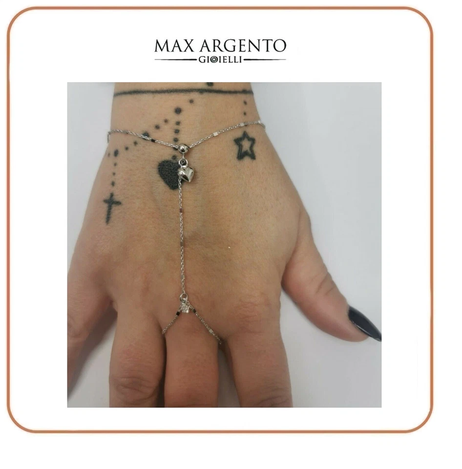 Bracciale, Baciamano, In Argento 925 Rodiato Oro Bianco Con Cuore e Zircone - Immagine 2 di 4