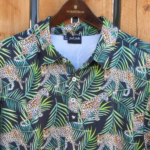 BAD BIRDIE Polo Golf Shirt Men's XL Green Jungle Jaguars Performance Geometric - Picture 6 of 14
