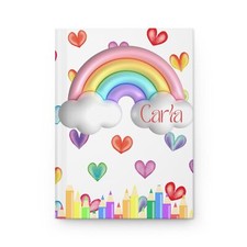 Personalized Rainbow and Hearts Hardcover Journal Matte