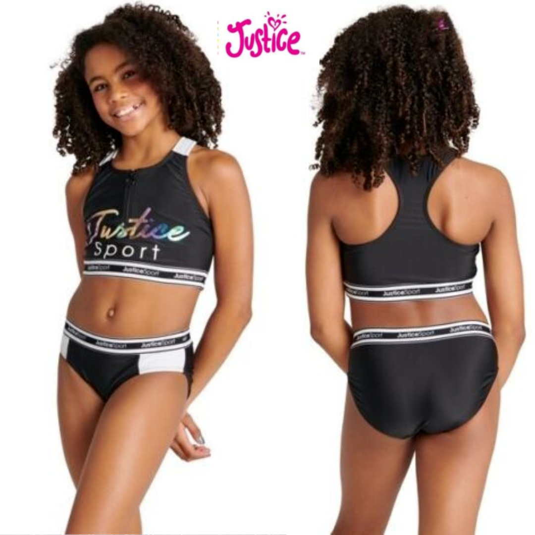 JUSTICE™ ~ Girls' XS (5/6) ~ Longline Zip Bikini ~ 2 Piece
