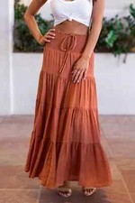 Gonna lunga donna morbida arancione terra beige morbida ruota boho chic 651192