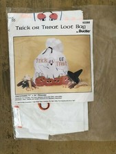 Halloween Trick Or Treat Loot Bag Pillowcase Cross Stitch Kit Stamped Bucilla