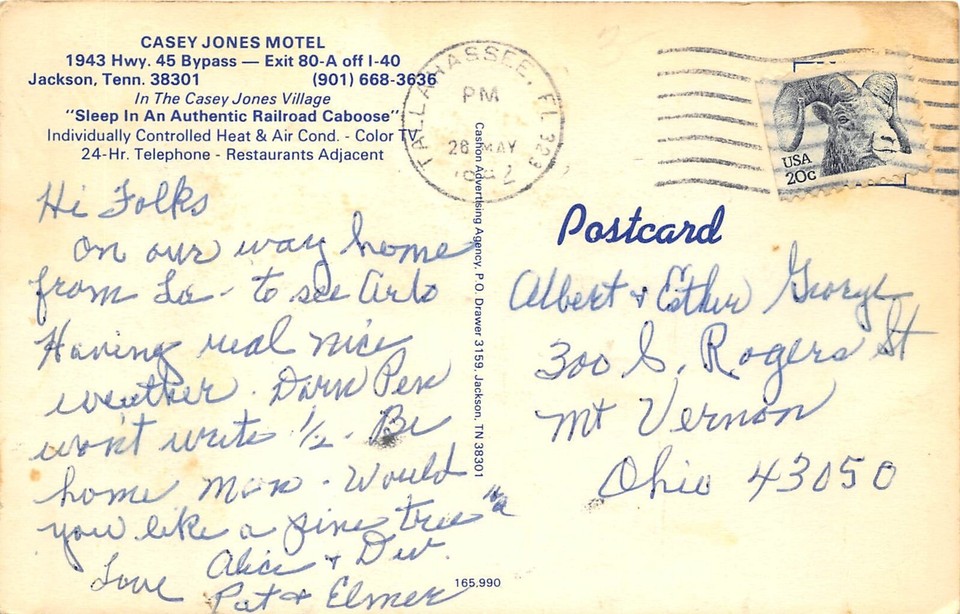 Jackson Tennessee 1982 Postcard Casey Jones Motel eBay