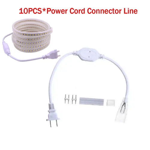 10pcs* Power Cord Connector Line for W8mm x H17mm LED Neon Rope Lights 110V/220V
