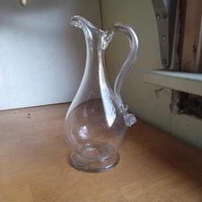 EARLY FREE BLOWN 1840 OPEN PONTIL CRUET DRIPPY APPLIED HOLLOW HANDLE & BASE