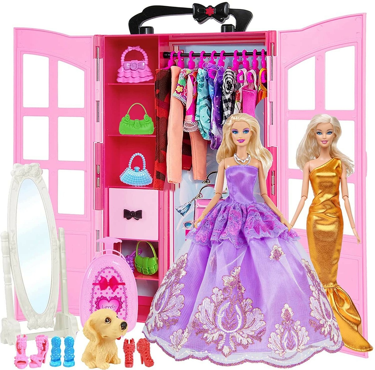 Doll Closet Wardrobe Set for Inch Girl Doll 106 Pcs Clothes