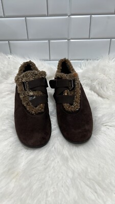 Stuart Weitzman brown Suede Sneakers Faux Fur Trim US 7M Low wedge Loafer  shoes