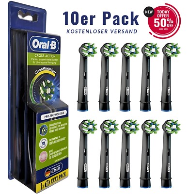 10x Oral-B CrossAction Aufsteckbürsten CleanMaximiser Zahnbürstenaufsatz schwarz