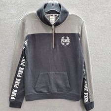 PINK Victoria's Secret Women Sweatshirt XS Gray Colorblock Logo 1/4 Zip READ