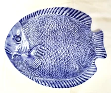 Baum Brother Style-Eyes Blue Fish Plate Seafood Sushi Serving Dish Platter Decor