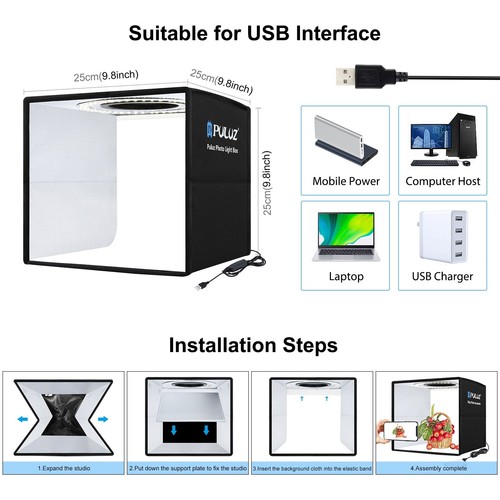 16" /10" PULUZ Portable LED Photo Light Box Tent Cube Studio Photography 40x40cm - Picture 16 of 17