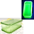 1930s Green Depression Uranium Vaseline Glass Ribbed Refrigerator Box with Lid