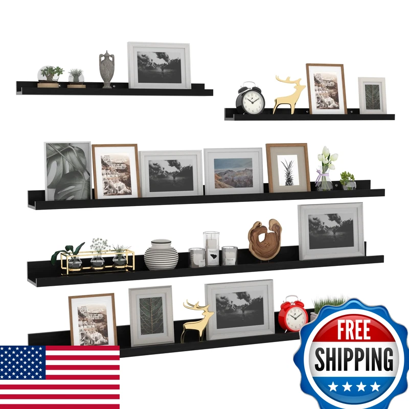 Giftgarden 47 Inch Long Floating Shelves For Wall Set Of 5 Black Wood Wall