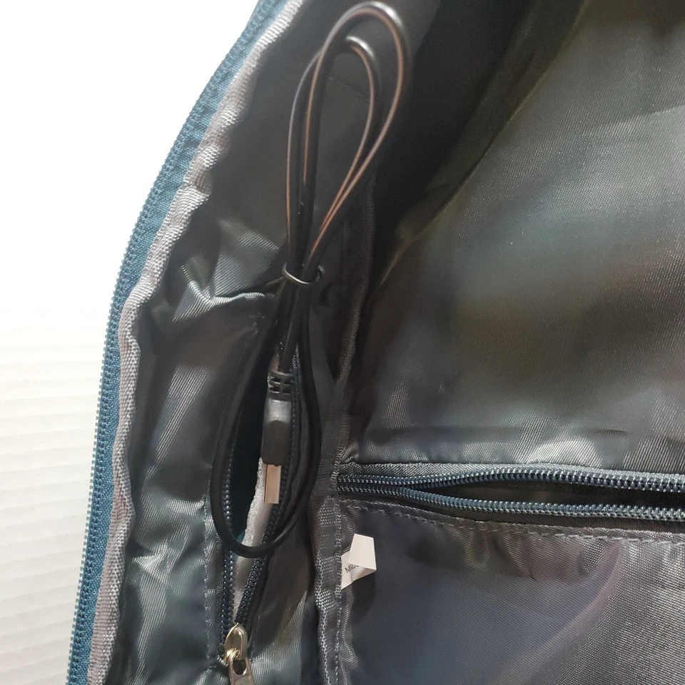Mochila de vinilo, bolsa para portátil con puerto de carga USB 9 bolsillos verde azulado Foto 4 de 4
