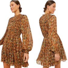 Ulla Johnson Elisa Silk Chiffon Pull On Mini Dress Tigers Eye Size 4