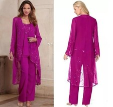 Fashion Mother of the Bride Dresses Rose Elegant Chiffon Trouser Set Custom