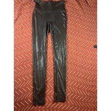 SPANX Faux Leather Leggings Women's Small Black High Waisted Shaping