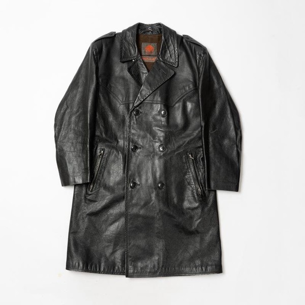 Men Vintage Coat Black Leather L