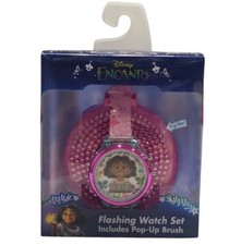 NIB Disney Encanto Girl's Flashing LCD Pink Silicone Watch with Matching Brush