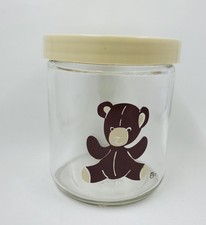 A1 Vintage Brockway Teddy Bear Glass 4" Jar With Beige Lid