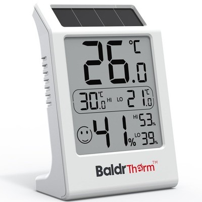 Room Thermometer Indoor Humidity Meter, Solar-Powered 3.2'' Digital Temperatu...