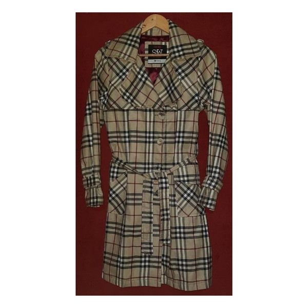 Women SJW Trench Coat White Polyester 34