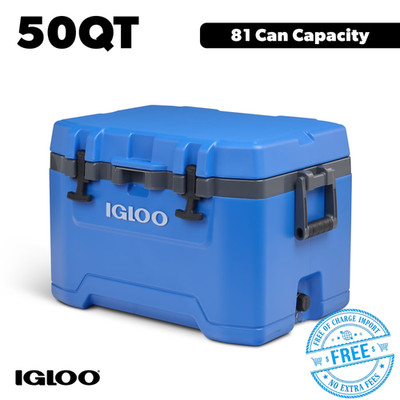 Igloo 50 QT Overland Ice Chest Cooler, Comfort Grip Swing Handles Blue Free SHip