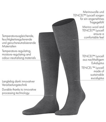 FALKE Herren Kniestrümpfe ClimaWool M Kh Wolle Lyocell lang einfarbig 1 Paar,