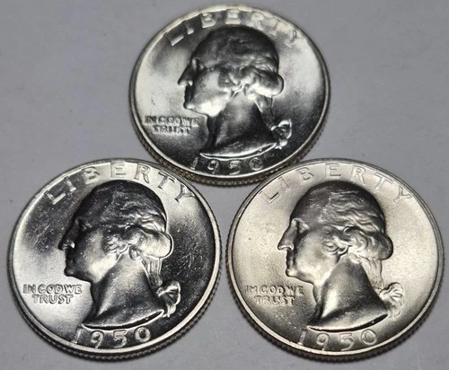 1950 PDS Washington Silver Quarters. Choice Uncirculated