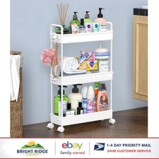 3-tier Slim Rolling Storage Cart For Narrow Spaces With Detachable Wheels