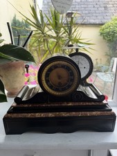 Beautiful Antique Slate And Marble Drumhead Timepiece Mantle Clock Working Order