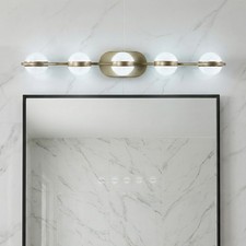 35 Inch 5-Light LED Vanity Light Gold Bathroom Mirror Wall Fixture Acrylic Shade