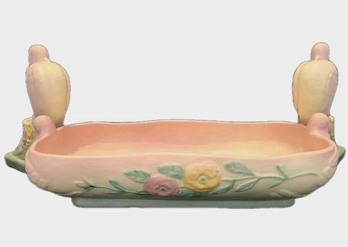 Hull Open Rose Camellia Dove Console Bowl 117, Dove Candle Holder 116 RARE VTG