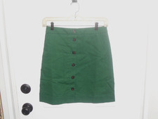 Size 00 J.Crew Button Front Green Mini Skirt with Pockets
